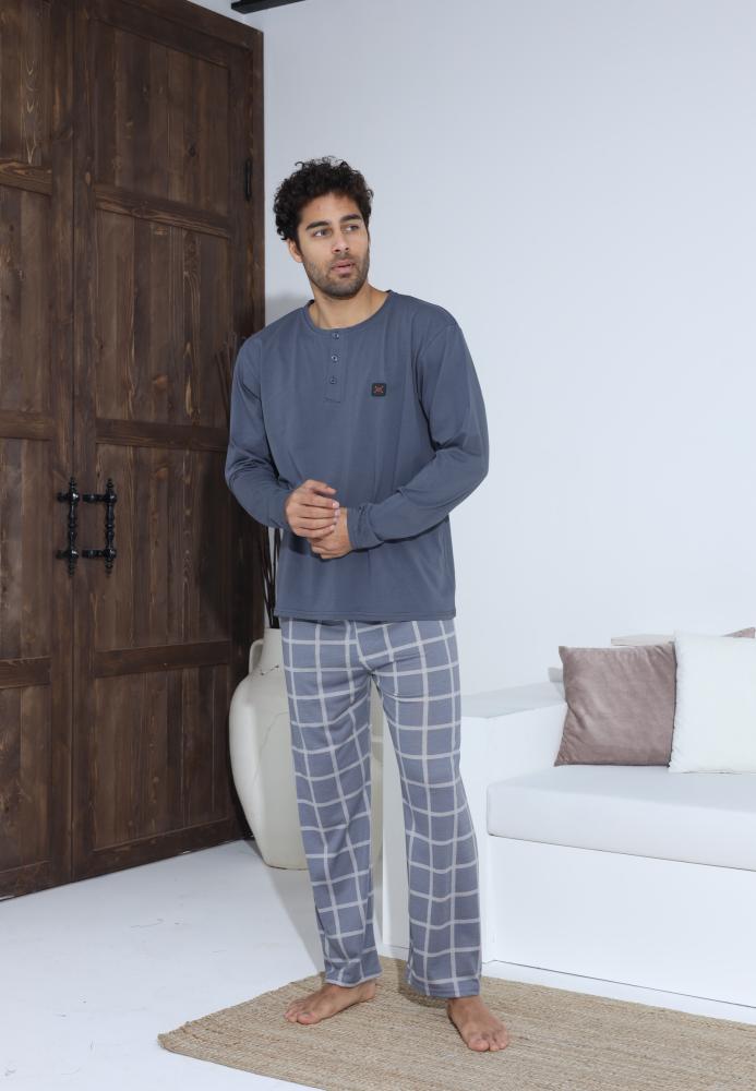 Pijama Barbati ,Maneca si Pantaloni Lungi,Culoare Albastru cu Gri ,Engros